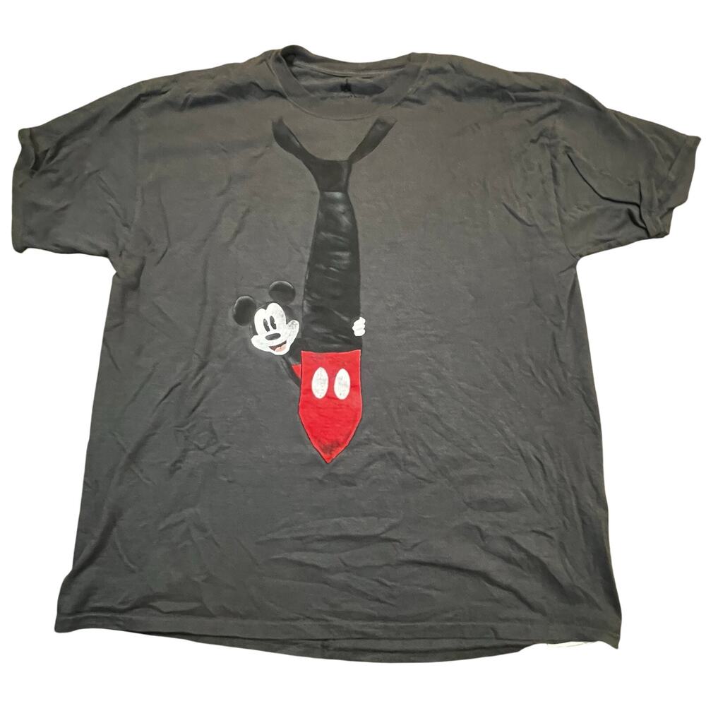 Disney Parks Mickey Mouse Necktie‎ Gray Graphic Tee Men’s XXL Novelty Shirt